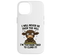 Umorismo divertente sulla mucca delle Highland stanchi sulla collina Custodia per iPhone 14