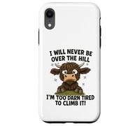 Umorismo divertente sulla mucca delle Highland stanchi sulla collina Custodia per iPhone XR