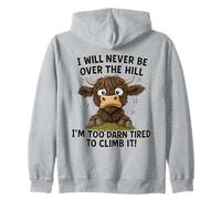 Umorismo Divertente sulla Mucca delle Highland Stanchi sulla collina Felpa con Cappuccio