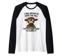 Umorismo Divertente sulla Mucca delle Highland Stanchi sulla collina Maglia con Maniche Raglan