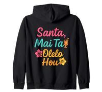 Umorismo Natalizio Hawaiano Santa Mai Tai Fun Aloha Xmas Felpa con Cappuccio
