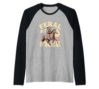 Umorismo Selvaggio ma Libero Cowboy Raccoon Maglia con Maniche Raglan