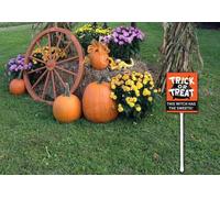 Umorismo Trick or Treat Sign This With Has The Sweets Halloween Yard Sign con palo 12X15 CM Divertente Halloween Night Decor 31 ° ottobre Party Outdoor alluminio segni autunno decorazione