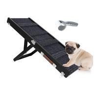 Umtiti Rampa portatile pieghevole per animali domestici con cornice in legno nero. 4 livelli regolabili da 22,9 cm a 43,9 cm, con tappetino antiscivolo a 5 zampe, per cani di taglia piccola e media.