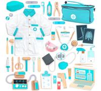 UMU® Valigia medica in legno di lusso per bambini con stetoscopio, camice medica, computer portatile, accessori per dentisti e altro ancora, valigetta medica, giocattolo per giochi di ruolo, 37 pezzi