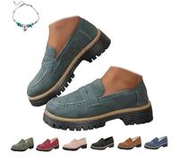 UMYUOANY Mocassini ortopedici da donna con plateau, comodi mocassini in pelle massiccia Penny mocassini da donna moda slip-on scarpe da lavoro, Verde, 38 EU