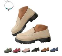 UMYUOANY Mocassini ortopedici da donna con plateau, comodi mocassini in pelle massiccia Penny mocassini da donna moda slip-on scarpe da lavoro, Bianco sporco, 38 EU