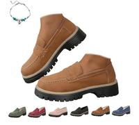 UMYUOANY Mocassini ortopedici da donna con plateau, comodi mocassini in pelle massiccia Penny mocassini da donna moda slip-on scarpe da lavoro, Marrone, 38 EU