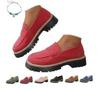UMYUOANY Mocassini ortopedici da donna con plateau, comodi mocassini in pelle massiccia Penny mocassini da donna moda slip-on scarpe da lavoro, Rosso, 38 EU