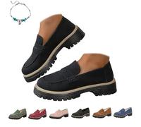 UMYUOANY Mocassini ortopedici da donna con plateau, comodi mocassini in pelle massiccia Penny mocassini da donna moda slip-on scarpe da lavoro, Nero , 38 EU