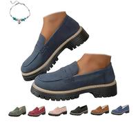 UMYUOANY Mocassini ortopedici da donna con plateau, comodi mocassini in pelle massiccia Penny mocassini da donna moda slip-on scarpe da lavoro, Blu, 38 EU