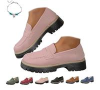 UMYUOANY Mocassini ortopedici da donna con plateau, comodi mocassini in pelle massiccia Penny mocassini da donna moda slip-on scarpe da lavoro, rosa, 38 EU