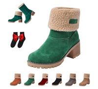 UMYUOANY Pubyfun - Stivaletti invernali da donna, comodi, caldi, invernali, comodi, con tacco grosso, in pelle scamosciata, foderati in pelliccia, per attività all'aperto, Verde, 38.5 EU