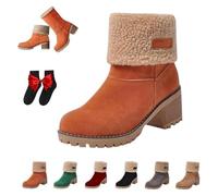 UMYUOANY Pubyfun - Stivaletti invernali da donna, comodi, caldi, invernali, comodi, con tacco grosso, in pelle scamosciata, foderati in pelliccia, per attività all'aperto, Arancione, 38.5 EU