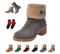 UMYUOANY Pubyfun - Stivaletti invernali da donna, comodi, caldi, invernali, comodi, con tacco grosso, in pelle scamosciata, foderati in pelliccia, per attività all'aperto, Grigio, 38.5 EU