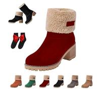 UMYUOANY Pubyfun - Stivaletti invernali da donna, comodi, caldi, invernali, comodi, con tacco grosso, in pelle scamosciata, foderati in pelliccia, per attività all'aperto, Rosso, 38.5 EU