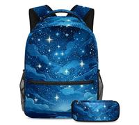 Un abbinamento perfetto per la tua piccola stella, set da 2 pezzi, zaino e astuccio, cielo stellato blu, Multicolore, B：29.4x20x40cm P：19x7.5x3.8cm, Zaini Daypack