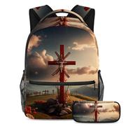 Un abbinamento perfetto per la tua piccola stella, set da 2 pezzi, zaino e astuccio, croce rossa pasquale, Multicolore, B：29.4x20x40cm P：19x7.5x3.8cm, Zaini Daypack
