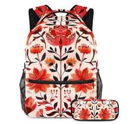 Un abbinamento perfetto per la tua piccola stella, set da 2 pezzi, zaino e astuccio, fiori rossi, Multicolore, B：29.4x20x40cm P：19x7.5x3.8cm, Zaini Daypack