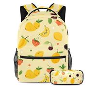 Un abbinamento perfetto per la tua piccola stella, set da 2 pezzi, zaino e astuccio, motivo frutta gialla, Multicolore, B：29.4x20x40cm P：19x7.5x3.8cm, Zaini Daypack