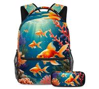 Un abbinamento perfetto per la tua piccola stella, set da 2 pezzi, zaino e astuccio, simpatico pesce rosso, Multicolore, B：29.4x20x40cm P：19x7.5x3.8cm, Zaini Daypack