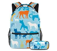 Un abbinamento perfetto per la tua piccola stella, set di 2 zaini per bambini, zaino e astuccio, silhouette di animali blu, Multicolore, B：29.4x20x40cm P：19x7.5x3.8cm, Zaini Daypack