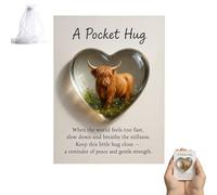 Un abbraccio tascabile a forma di mucca delle Highlands, gettone di supporto emotivo con biglietto caldo, mucche scozzesi motivazionali, regalo ricordo a forma di cuore per amici e familiari (1pz)