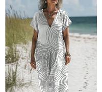 Un abito corto con scollo a V e maniche corte, con stampa, in stile casual e morbido, realizzato in tessuto traspirante, è la prima scelta per le persone anziane per rilassarsi e andare in vacanza in 