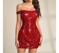 Un abito da sera elegante ed elegante di Astony caratterizzato da uno scollo senza spalline, una vita stretta decorata con delicati paillettes, una gonna corta che valorizza la figura e un design sexy