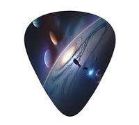 Un affascinante set di 12 plettri Universeguitar, 3 spessori con custodia per basso, chitarra elettrica e altro ancora.
