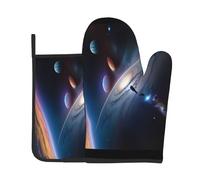 Un affascinante universo stampato guanti da forno e tappetino isolante termico Combo Set (2 pezzi) - Utensili da cucina per cottura e cottura