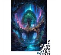 Un albero gigante luminoso e l'aurora boreale nel cielo illuminato dalla luna 70x50cm/1000pcs - Puzzle Per Adulti Giocattolo Fai-da-te