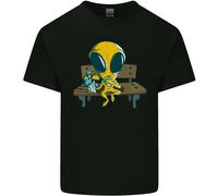 Un Alieno che Mangia Magia Funghi Lsd Uomo Cotone T-Shirt