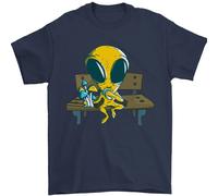 Un Alieno che Mangia Magia Funghi Lsd Uomo T-Shirt 100% Cotone