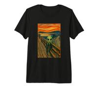 Un Alieno Verde nell'urlo di Edvard Munch UFO Alieno Divertente Maglietta Premium