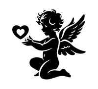 un angelo cupido con un cuore Adesivi murali 67.2x71cm Non cade Nero