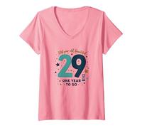 Un Anno Fino al Grande 3-0: Regalo per Il Conto alla rovescia per Il 29° Compleanno Maglietta con Collo a V, Donna, Rosa, L