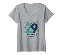 Un Anno Fino al Grande 3-0: Regalo per Il Conto alla rovescia per Il 29° Compleanno Maglietta con Collo a V, Donna, Grigio Melange, S