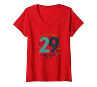 Un Anno Fino al Grande 3-0: Regalo per Il Conto alla rovescia per Il 29° Compleanno Maglietta con Collo a V, Donna, Rosso, S