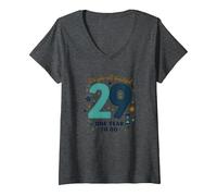Un Anno Fino al Grande 3-0: Regalo per Il Conto alla rovescia per Il 29° Compleanno Maglietta con Collo a V, Donna, Grigio Scuro, XXL