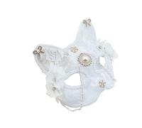UN Baffi Broccato Pizzo Mascherata Divertente Halloween Carnevale Compleanno Danza Matrimonio Partito Filo Conigli Pasqua, bianco, Taglia unica