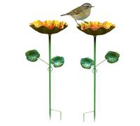 Un bagno per uccelli con picchetto | 2 pezzi statuette decorative di animali come statua di abbeveratoio - in metallo per uccelli per esterni - per colibrì, terrazza, patio, cortile, prato e