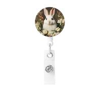 Un bellissimo porta badge retrattile a forma di coniglio bianco, leggero, con portachiavi e clip per badge d'identità, per uomini e donne