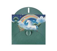 Un bellissimo set di biglietti di auguri con stampa di unicorni verde scuro con buste e adesivi coordinati