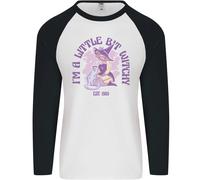 Un Bit Witchy Divertente Halloween Gatto Strega Uomo L/S Baseball T-Shirt