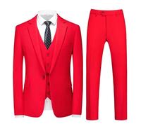 Un bottone da uomo (Blazer+Vest+Pantaloni) Solido Formale Abito Da Sposa Affari Abito Da Sposa Tre Pezzi, Rosso acceso, L