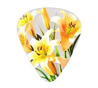 Un bouquet di gigli gialli stampato set di plettri - 12 pezzi, sottili, medi e spessi, adatti per chitarra, basso, chitarra elettrica e ukulele