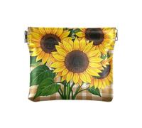 Un bouquet di girasoli su sfondo scozzese spremere portamonete portamonete porta monete in pelle PU mini portafoglio portamonete per donne ragazze uomini