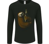 Un Bradipo Con Una Bottiglia Di Birra Vino Sidro Alcol Uomo Manica Lunga T-Shirt