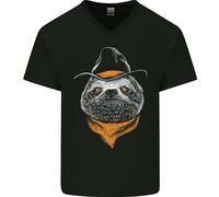 Un Bradipo Cowboy Uomo Scollo A V Cotone T-Shirt